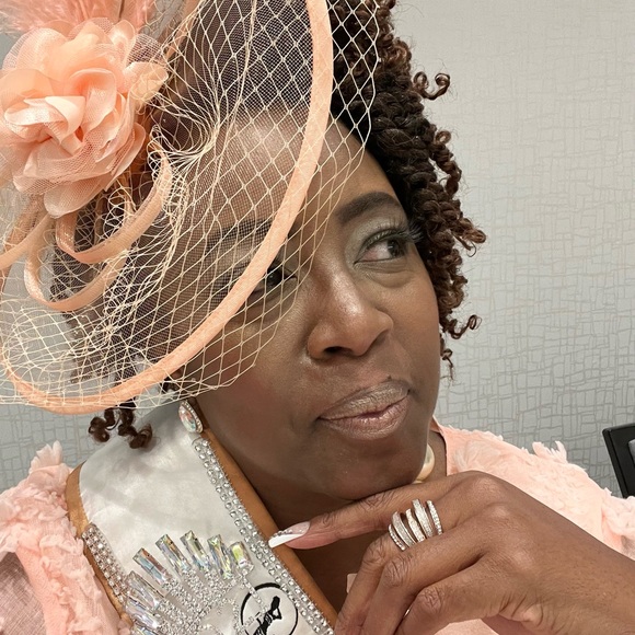 Ashley Stewart Elegant Peach Dress with Textured Details w/Fascinator - Picture 5 of 5